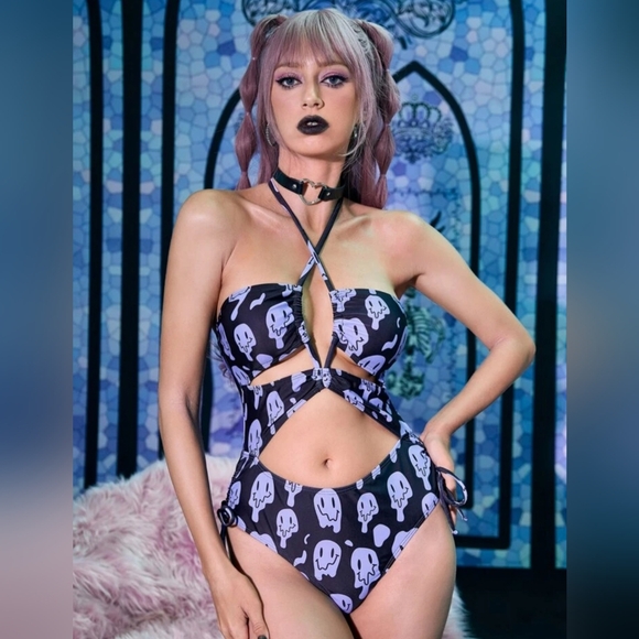 Other - Purple trippy melting smiley face rave swim suit